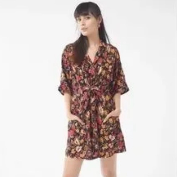 Urban Outfitters Floral Aloha Tie Front Shirt Dress Size Medium - Picture 1 of 14